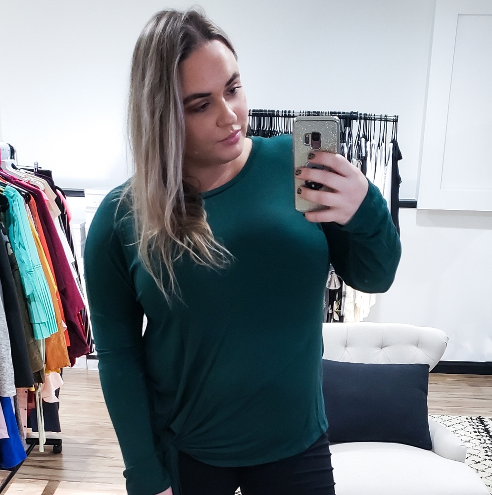 Super Soft Front Tie Tunic Top (Emerald Green) - Picture 5 of 11